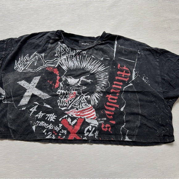 The kooples paris black t shirt cropped  graphic vintage band punk Sz 2 - Picture 1 of 11